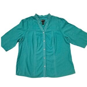 Maggie Barnes Linen Blend 3/4 Sleeve Teal Top Blouse Womens Sz 1X 18/20 (251)